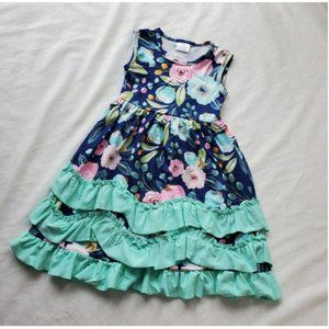 NWOT Boutique Style Dress Size 2t XS Navy blue aqua floral dress with ruffles